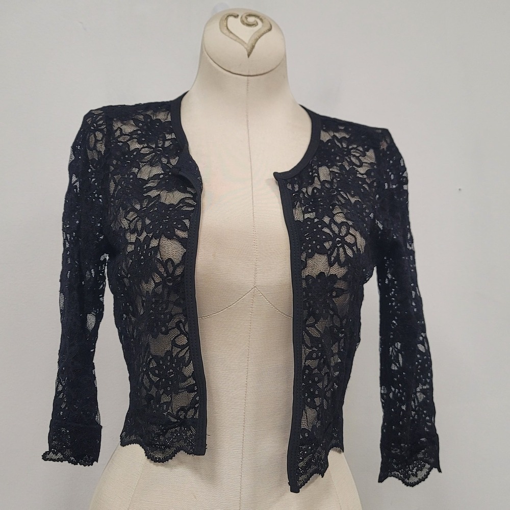 Black Lace Top Size XS Open Kimono Topper Whimsigoth Floral Romantic Witchy Vamp
